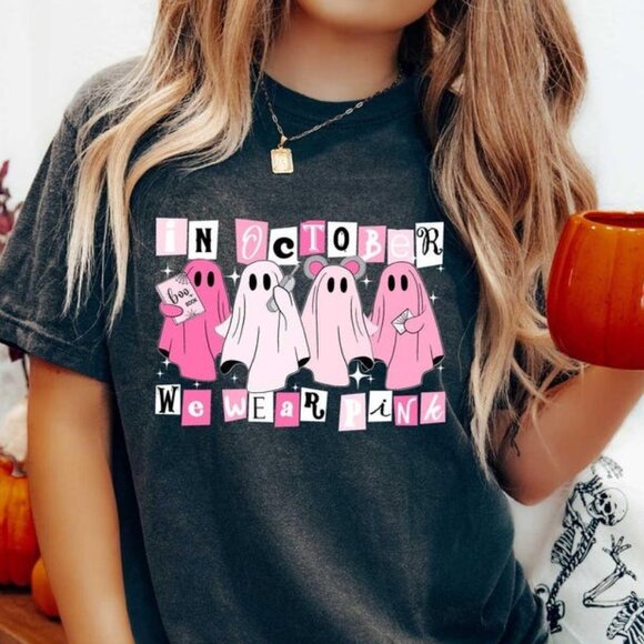 Tops - In October We Wear Pink Shirt, Cancer Halloween Shirt